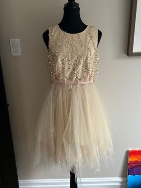 le chateau NWT Champagne Sequin Tulle Prom/Party Dress